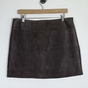 Vintage Y2K Mossimo Womens Suede Leather Mini Skirt Size 12 Dark Brown Western